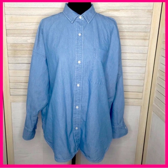 Everlane Chambray Long Sleeve Button Down Womens Shirt Size 6 Front Pocket - Picture 1 of 6